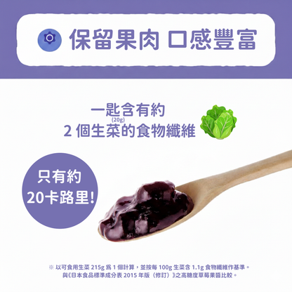Lakanto 低糖藍莓果醬近距離展示果肉質感，保留完整果粒與天然風味 ｜ Lakanto low sugar blueberry jam close up showing real fruit pieces and texture