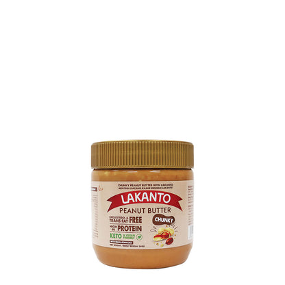 Lakanto 粒粒花生醬背面包裝，顯示成分資料及產品條碼 ｜ Lakanto chunky peanut butter back label showing ingredients information and barcode