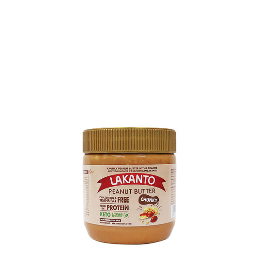 Lakanto 粒粒花生醬背面包裝，顯示成分資料及產品條碼 ｜ Lakanto chunky peanut butter back label showing ingredients information and barcode
