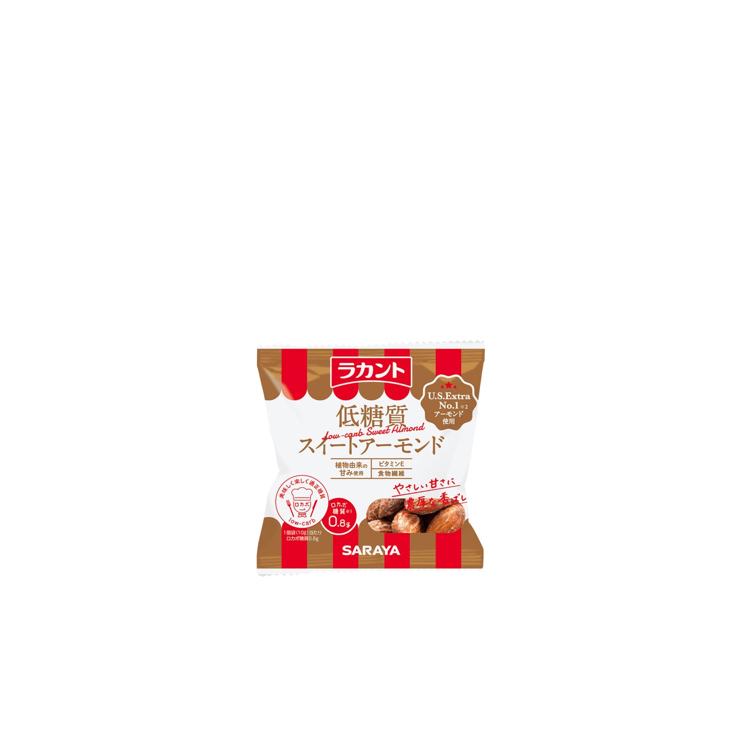 Lakanto 低糖甜味堅果單包裝正面展示，獨立小包方便攜帶 ｜ Lakanto low-carb sweet nuts single pack front view with convenient individual packaging