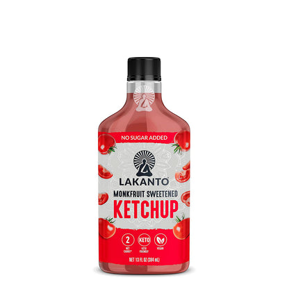 Lakanto 羅漢果糖無糖番茄醬產品圖，無添加糖、低碳水、生酮友好及純素配方，適合日常烹調與健康飲食使用 ｜ Lakanto monk fruit sweetened ketchup product image with no sugar added, low carb, keto friendly and vegan formula
