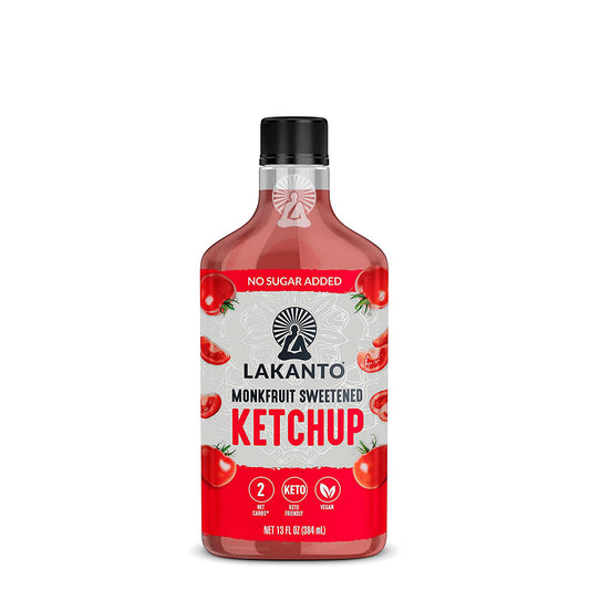 Lakanto 羅漢果糖無糖番茄醬產品圖，無添加糖、低碳水、生酮友好及純素配方，適合日常烹調與健康飲食使用 ｜ Lakanto monk fruit sweetened ketchup product image with no sugar added, low carb, keto friendly and vegan formula